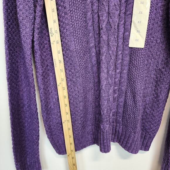 Laura Scott Cable Knit Sweater Size XL Purple V-neck Pullover Lightweight Preppy - Picture 7 of 13